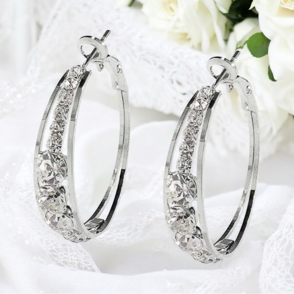 💙🆕💙 Bling Silver Hoop Earrings